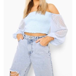Off the shoulder mesh crop top